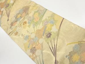 扇子に立涌・草花模様織出し袋帯